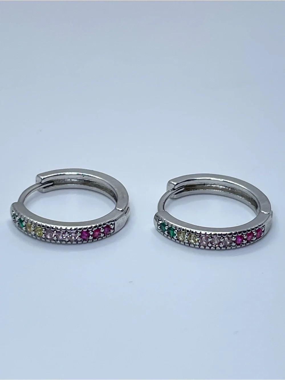 Silver Rainbow Crystal Hoop Earrings Colorful Minimalist Chic